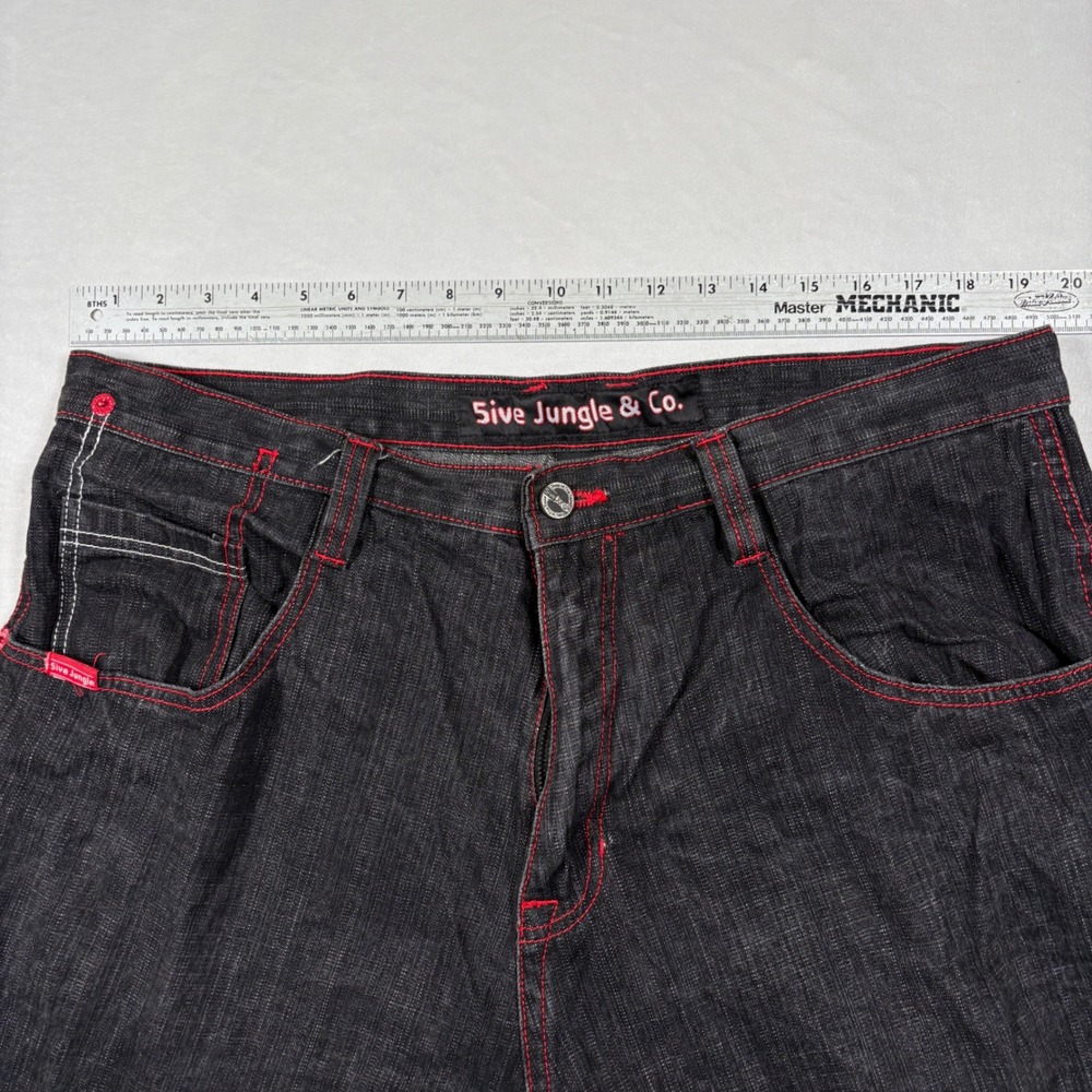 5ive Jungle & Co. Jeans Mens 40x34 Black Red Stitch Streetwear Baggy Y2K - Picture 4 of 12